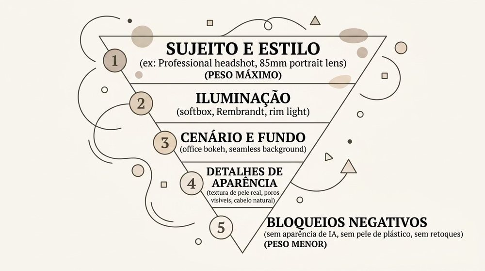 Página real do guia: a pirâmide do prompt, com as cinco camadas do comando